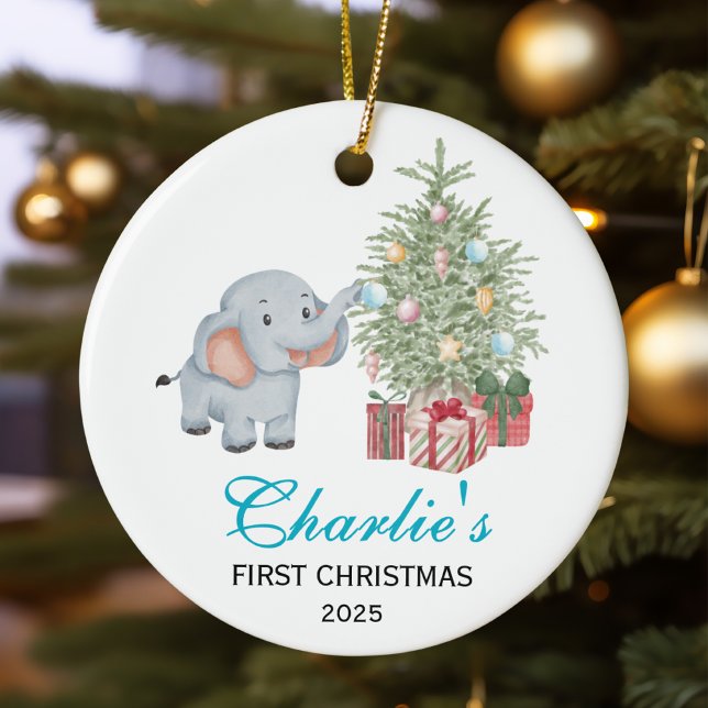 Baby’s First Christmas Personalized Elephant Keramik Ornament (Von Creator hochgeladen)
