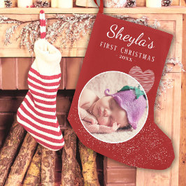 Baby`s First Christmas Red Heart Foto Kleiner Weihnachtsstrumpf