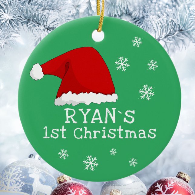 Baby`s First Christmas Red Weihnachtsmannmütze Sno Keramik Ornament (Von Creator hochgeladen)