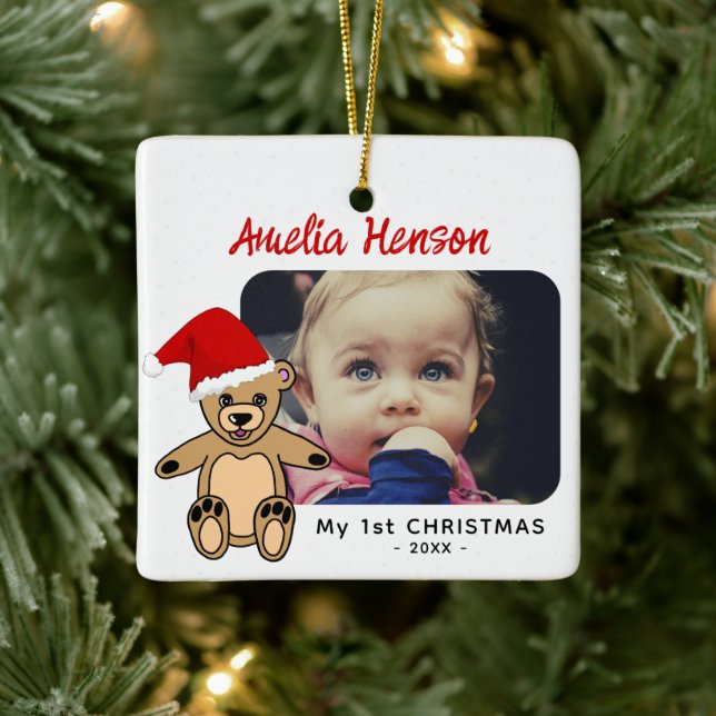 Baby`s First Christmas Teddy Bear Weihnachtsmannmü Keramikornament (Baum)