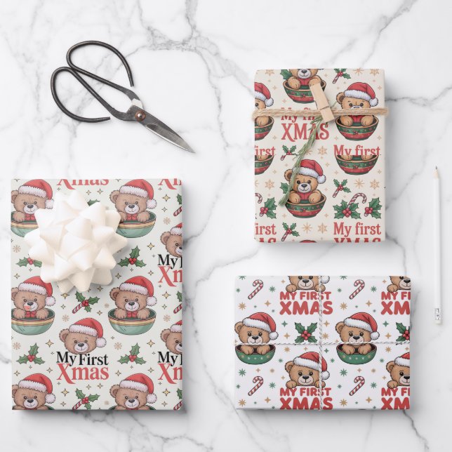 Baby’s First Christmas Teddy  Geschenkpapier Set (Vorderseite)