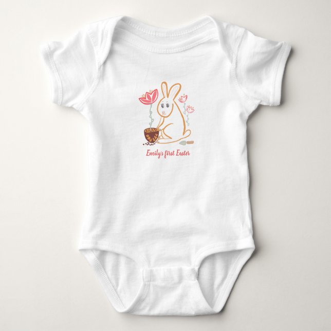 Baby´s first Easter Bunny Garden Hand Drawn Design Baby Strampler (Vorderseite)