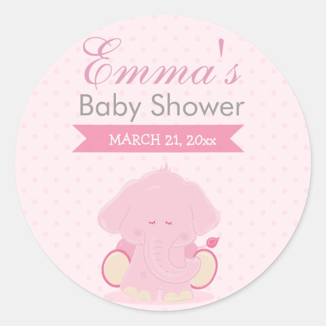 Baby Safari Pink Sleepy Elephant Runder Aufkleber (Vorderseite)