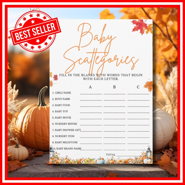 BABY SCATTERGORIES Baby Showgame KLEIN PUMPKIN Einladung (BABY SCATTERGORIES Easy Baby Shower Game A Little Pumpkin is on the Way Fall Autumn Theme)