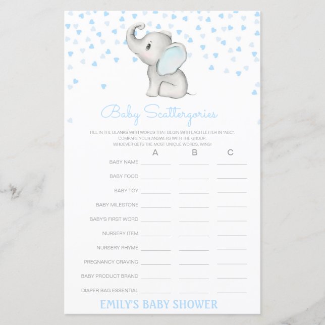 Baby Scattergories Baby Showgame PRINTED (Vorderseite)