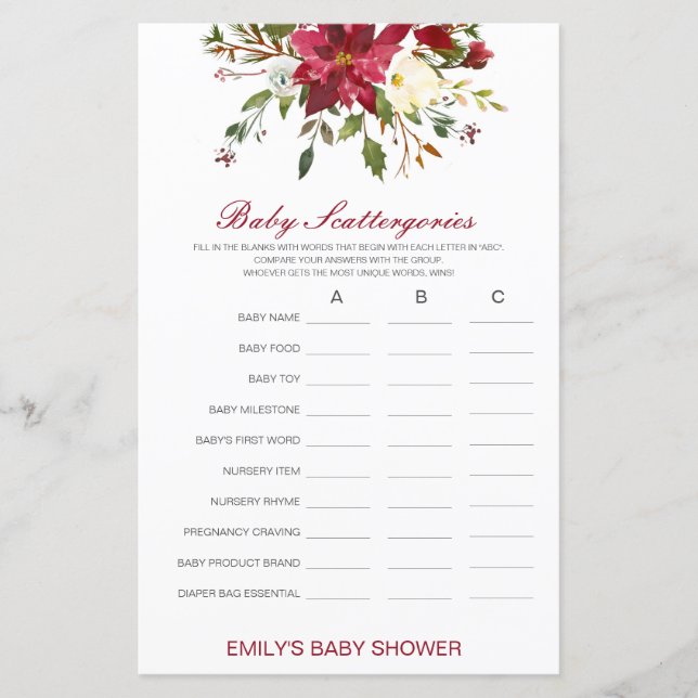 Baby Scattergories Baby Showgame PRINTED (Vorderseite)