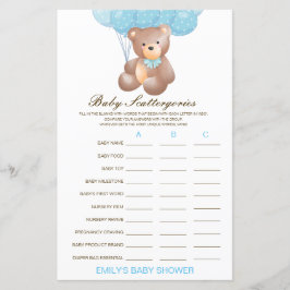 Baby Scattergories Baby Showgame PRINTED