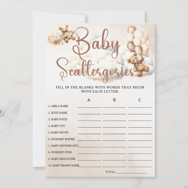 BABY SCATTERGORIES Kinderduschenspiel Niedlicher B Einladung (Vorderseite)