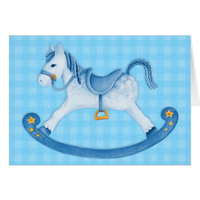Baby-Schaukelpferdkunst-Kartenblau (Vorderseite (Horizontal))