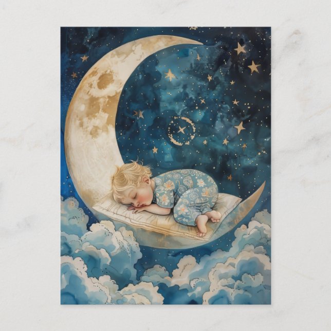 Baby Schlafen auf dem Mond Postkarte (Vorderseite)