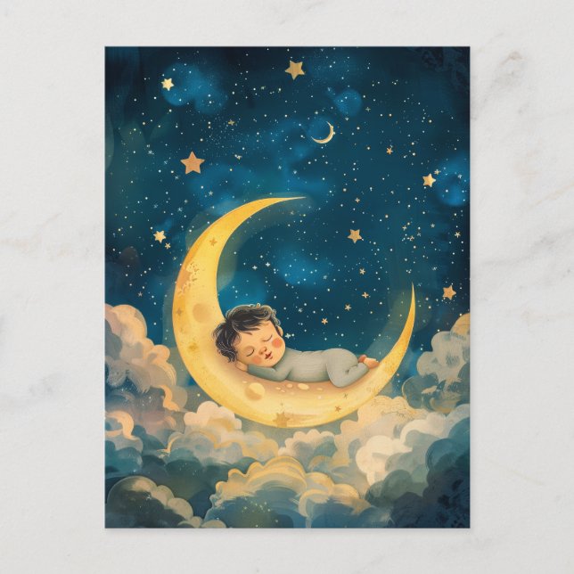 Baby Schlafen auf dem Mond Postkarte (Vorderseite)