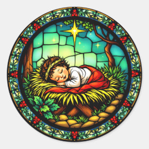 Baby schlafen Jesus Weihnachten Runder Aufkleber