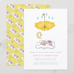 Baby schlafend Mädchen Dusche gelb Regenschirm Einladung
