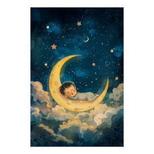 Baby schläft auf dem Mond Poster