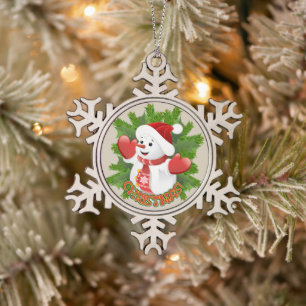 Baby-Schneemann mit Kristall-Schneeflocken-Ornamen Schneeflocken Zinn-Ornament