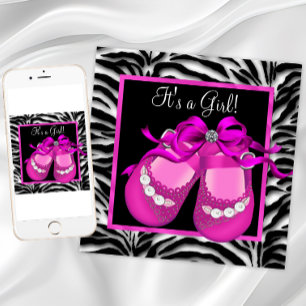 Baby-Schuhe Hot Pink Zebra Baby Girl Shower Einladung