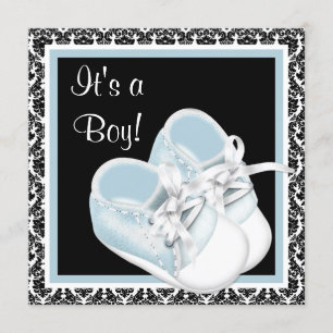 Baby-Schuhe Schwarz und Blau Damast Baby-Junge Dus Einladung