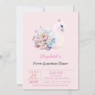 Baby-Schwan-Blume Rosa Geburtstag Einladung