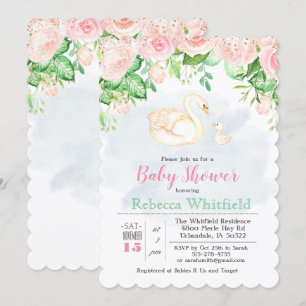 Baby-Schwan-Blumen-Glitter-Einladung zur Babyparty Einladung