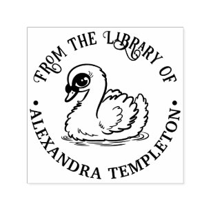 Baby Schwan mit Bambus Bibliotheksbuch Name Permastempel