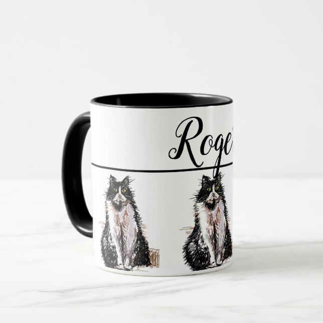 Baby Schwarz-weiß Tuxedo cat Cats Whimsical Art Ta Tasse (Vorderseite Links)