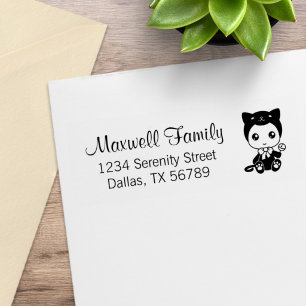 Baby-Schwarze-Katze-Kostüm Familienadresse Gummistempel