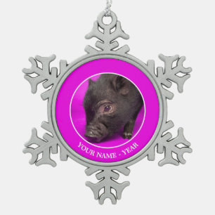 Baby-schwarzes Schwein Schneeflocken Zinn-Ornament