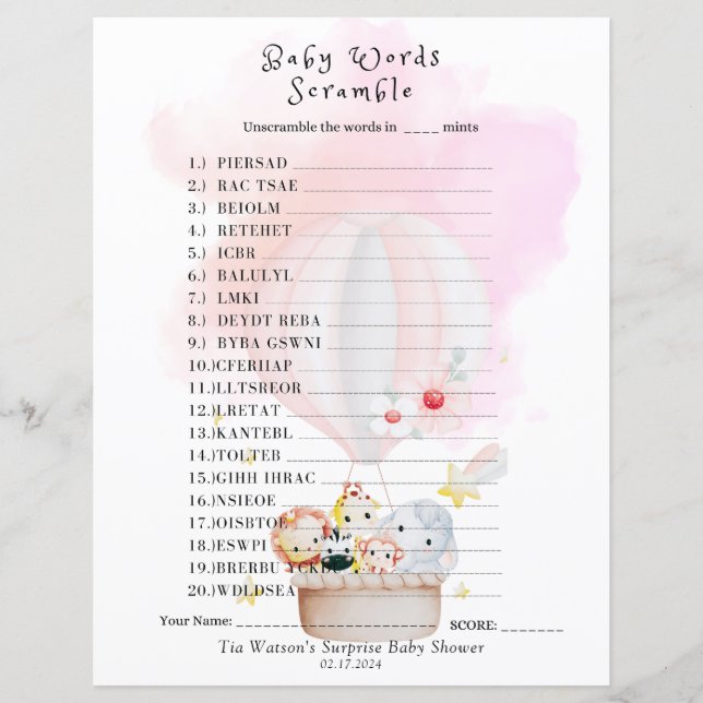 Baby Scramble Word-Spielpapier (Vorderseite)