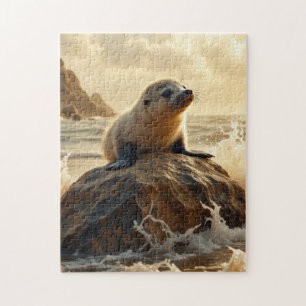 Baby Sea Lion bei Sonnenuntergang