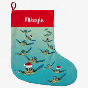 Baby Sea Turtle in Weihnachtsmannmützen Weihnachte Großer Weihnachtsstrumpf