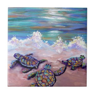Baby Sea Turtles am Strand Fliese