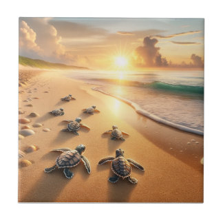 Baby Sea Turtles auf dem Weg zum Ozean am Strand Fliese