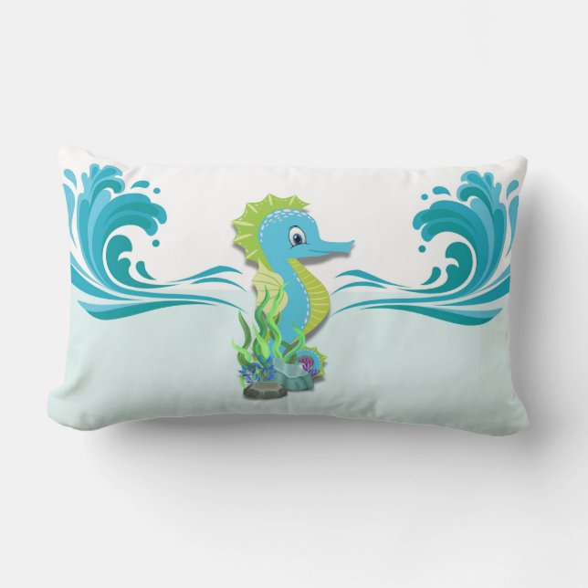 Baby Seahorse | Coussin Lumbar bleu (Recto)