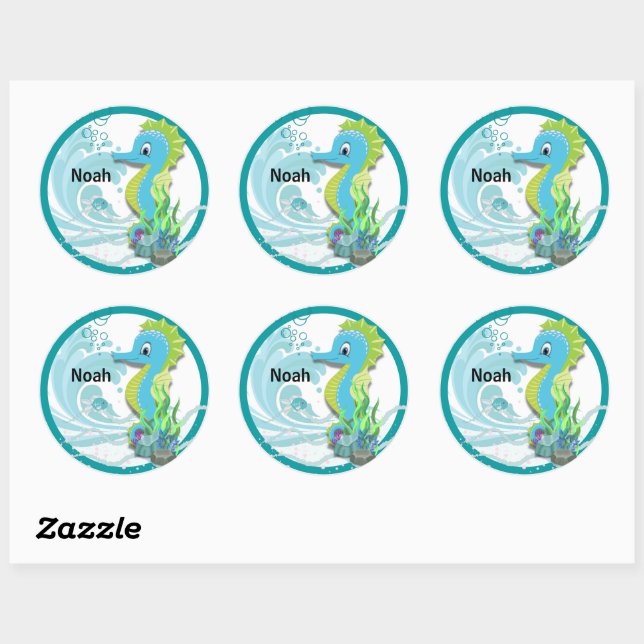 Baby Seepferd | Blue Personalisiert Round Sticker (Blatt)
