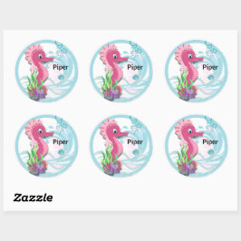 Baby Seepferd | Rosa Personalisierte Rundkleber Runder Aufkleber