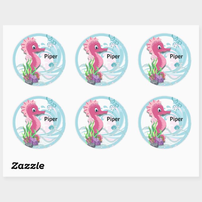 Baby Seepferd | Rosa Personalisierte Rundkleber Runder Aufkleber (Blatt)