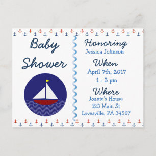Baby-Segelboot-blaue Babyparty-Einladung Einladungspostkarte