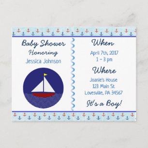Baby-Segelboot-blaue Babyparty-Einladung Einladungspostkarte