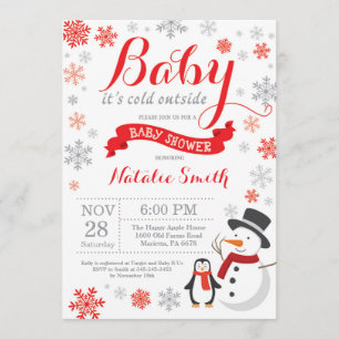 Baby sein kaltes äußeres Winter-Babyparty-Rot Einladung