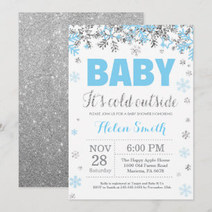 Baby seine kalte Außendusche Blue Silver Boy Baby Einladung