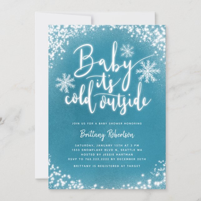 Baby seine kalte Außendusche Blue Winter Baby Einladung (Vorderseite)
