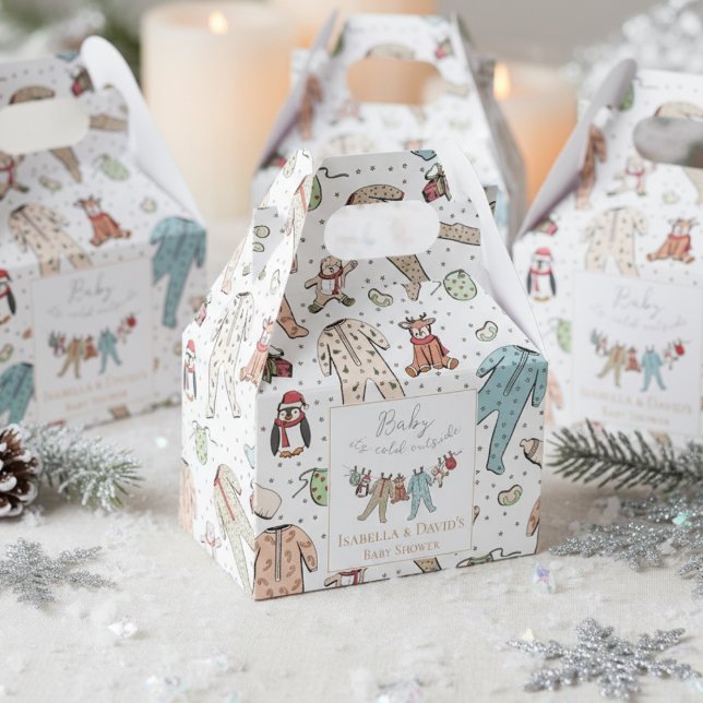Baby seine kalte Außendusche Geschenkschachtel (Cute White Gender Neutral Baby It's cold Outside Winter Wonderland Christmas Baby Shower Favor Boxes)