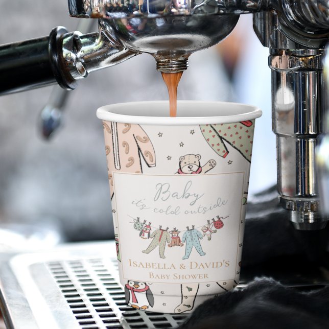 Baby seine kalte Außendusche Pappbecher (Custom Winter Baby Shower Baby It's Cold Outside Hand-Drawn Design for Christmas or Holiday Season.)