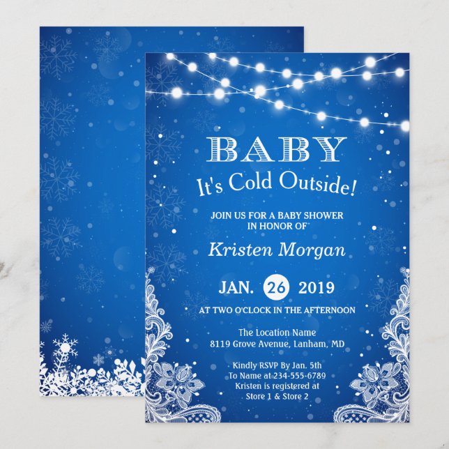 Baby seine kalte Außenschnee Blue Winter Baby Dusc Einladung (Vorne/Hinten)
