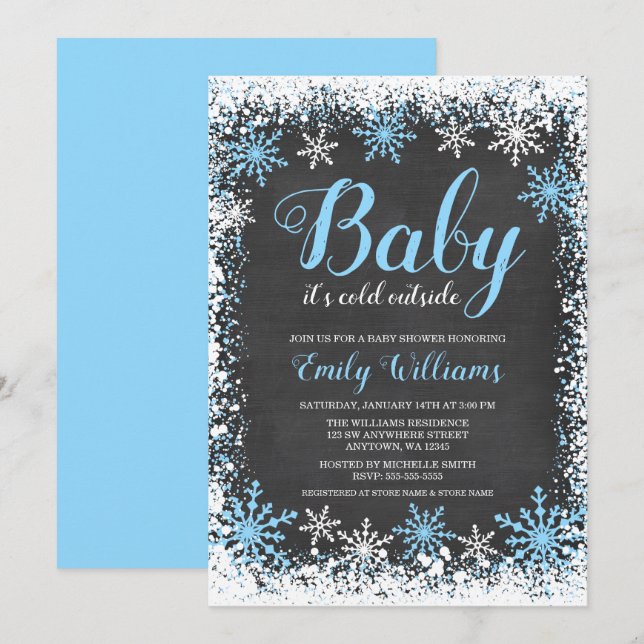 Baby seine kalte Außenschnee Winterjunge Babydusch Einladung (Vorne/Hinten)