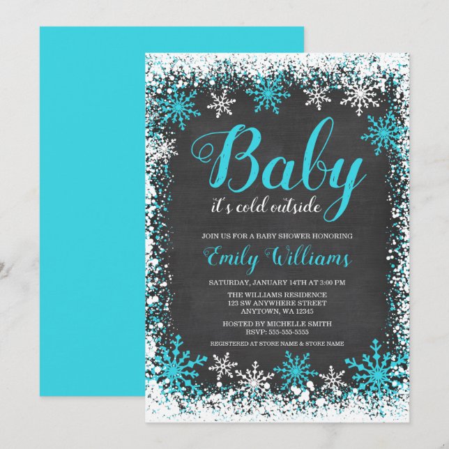 Baby seine kalte Außenseiten-aquamarine Einladung (Vorne/Hinten)