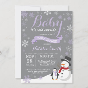 Baby seine kalte äußere Winter-Baby-Dusche lila Einladung