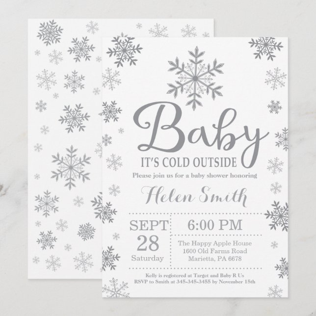 Baby seine kalte äußere Winter-Babyparty Einladung (Vorne/Hinten)