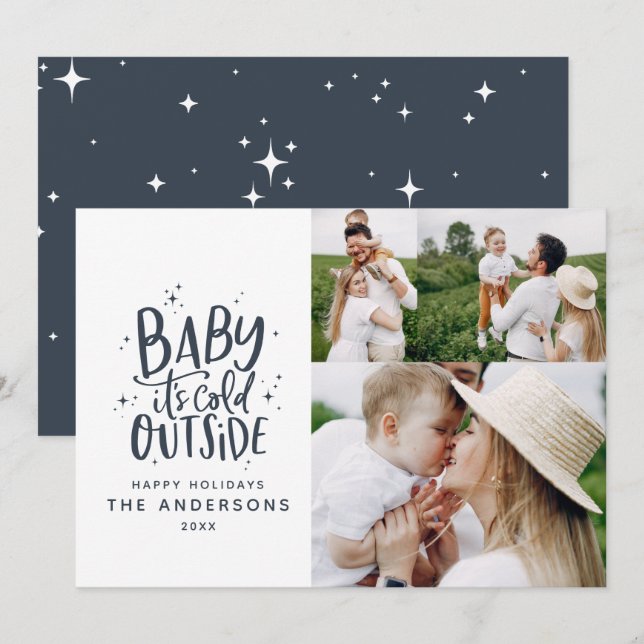 Baby seine Kälte außerhalb der Typografie Weihnach Save The Date (Vorne/Hinten)