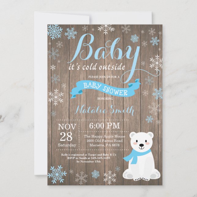 Baby seine kalte Outdoor Rustikale Winter Baby Dus Einladung (Vorderseite)